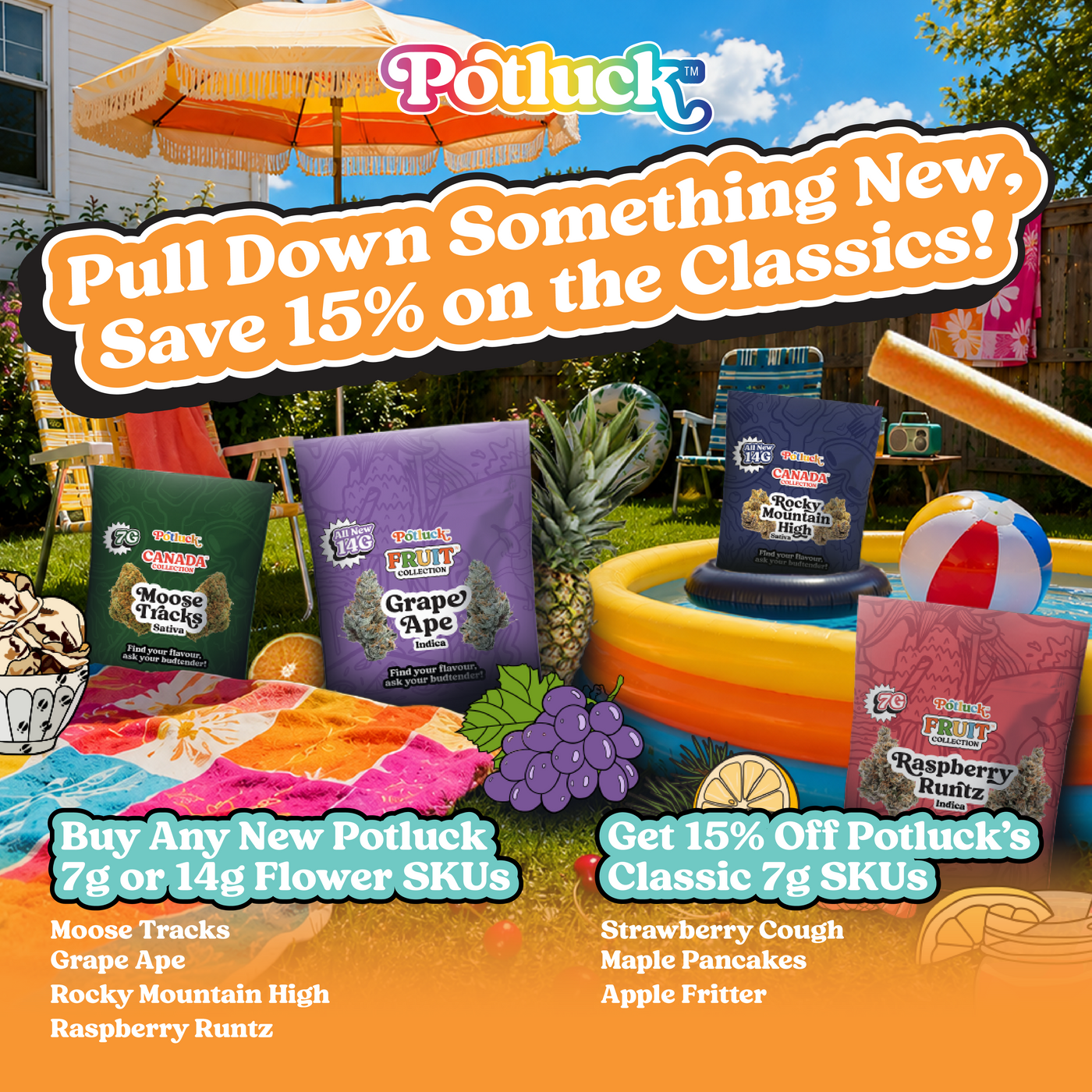 15% off all Potluck Burst Products
